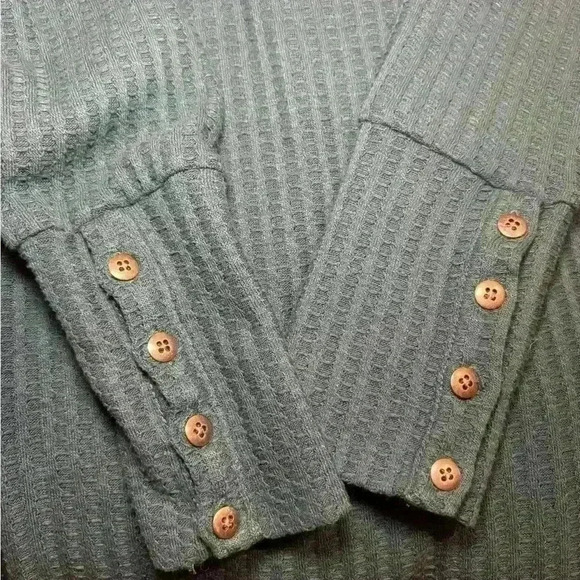 Chaser Waffle Knit Thermal Long Sleeve Shirt Size Small. 4 Button Sleeves. - Picture 6 of 9